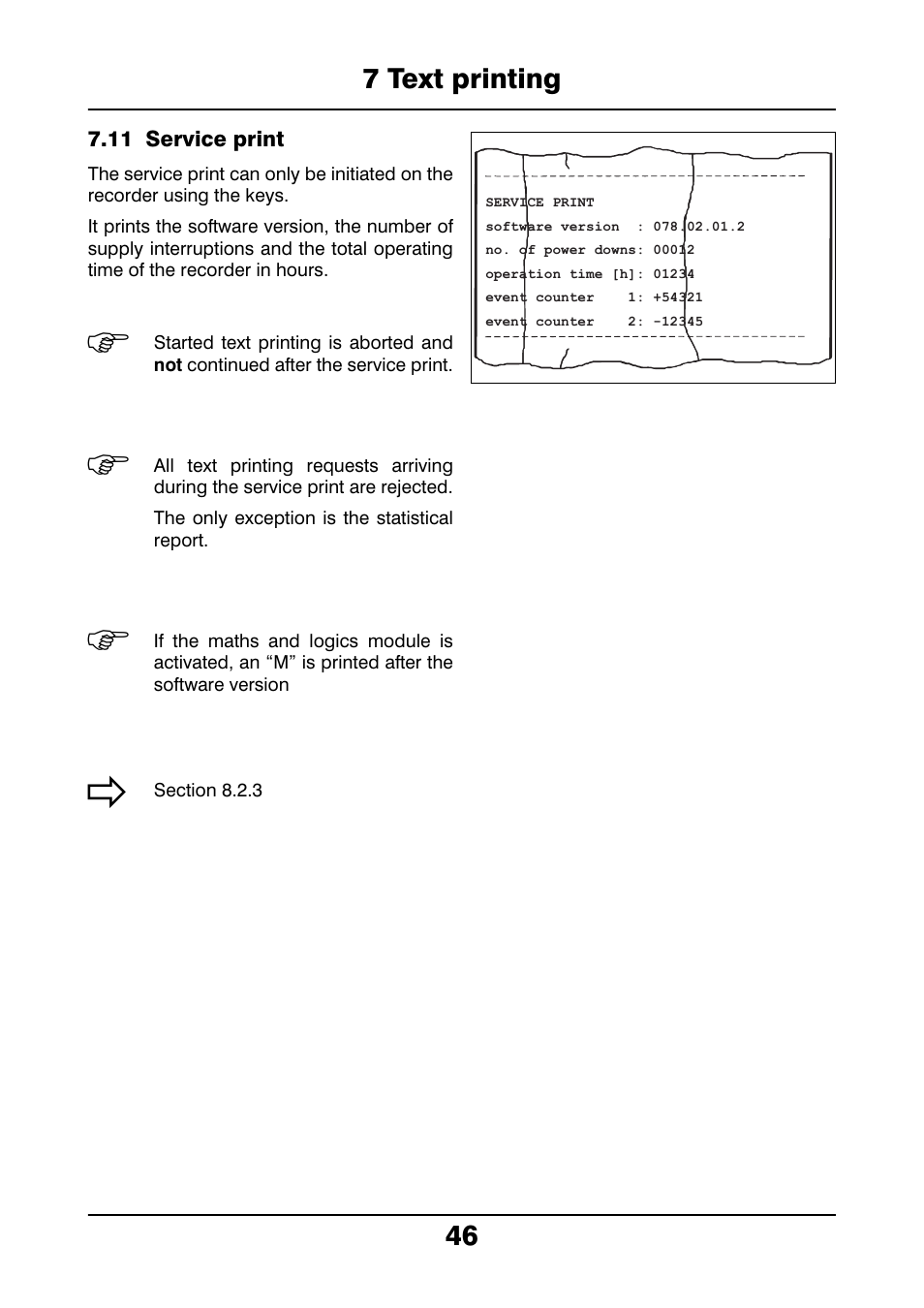 11 service print, Service print, 7 text printing 46 | JUMO 706021 LOGOLINE 500d Line Recorder Operating Manual User Manual | Page 46 / 140
