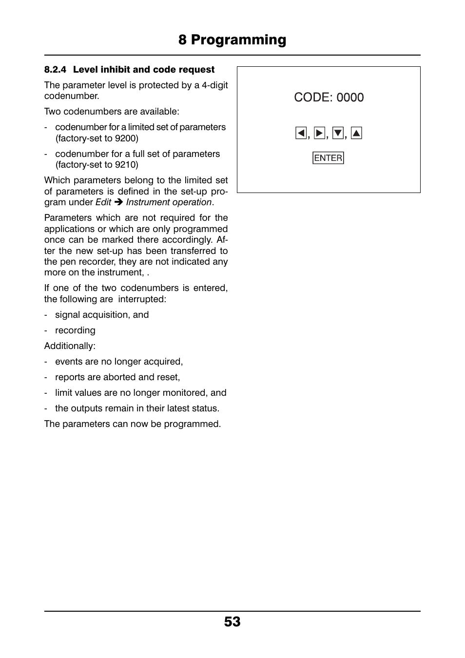 4 level inhibit and code request, 8 programming 53 | JUMO 706021 LOGOLINE 500d Line Recorder Operating Manual User Manual | Page 53 / 140