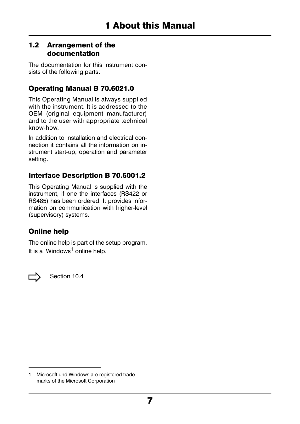 2 arrangement of the documentation, Arrangement of the documentation, 1 about this manual 7 | JUMO 706021 LOGOLINE 500d Line Recorder Operating Manual User Manual | Page 7 / 140