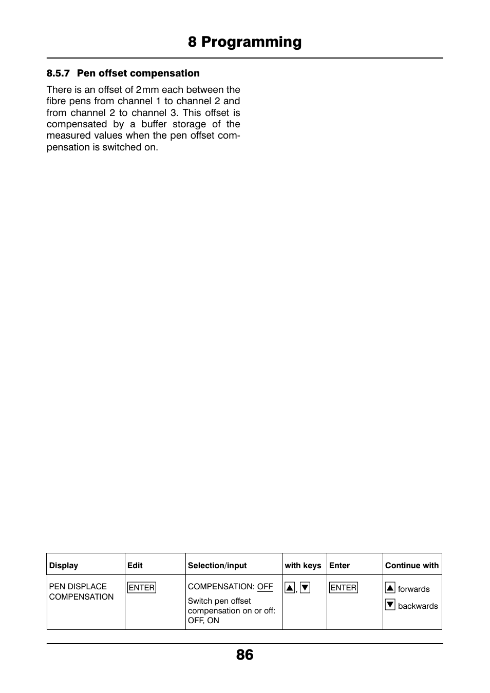 7 pen offset compensation, 8 programming 86, Re h | JUMO 706021 LOGOLINE 500d Line Recorder Operating Manual User Manual | Page 86 / 140