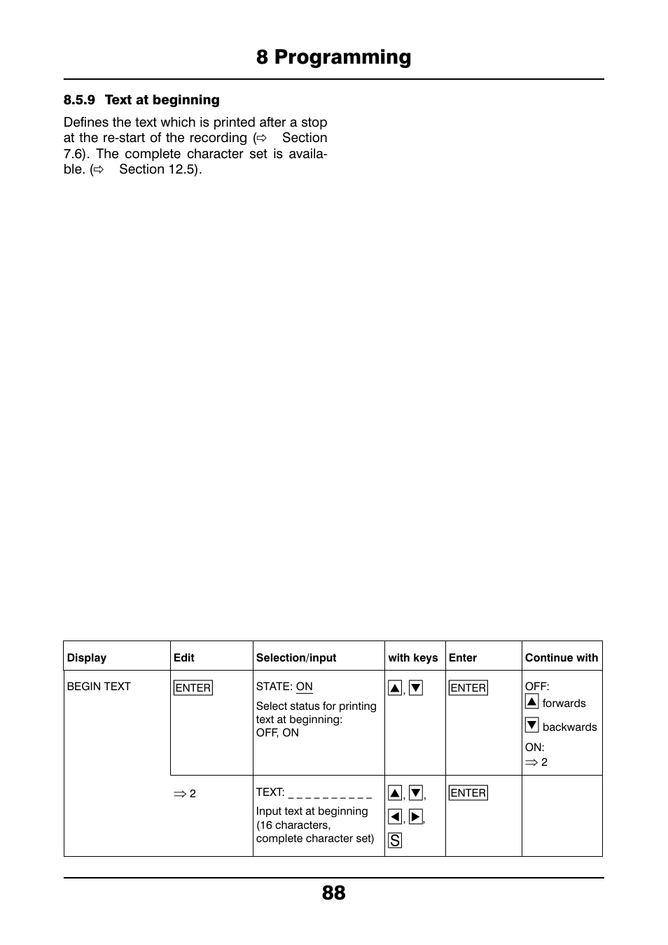 9 text at beginning, 8 programming 88 | JUMO 706021 LOGOLINE 500d Line Recorder Operating Manual User Manual | Page 88 / 140