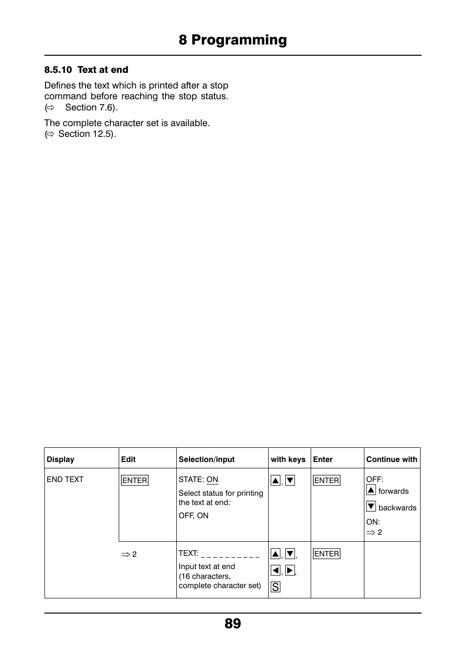 10 text at end, 8 programming 89 | JUMO 706021 LOGOLINE 500d Line Recorder Operating Manual User Manual | Page 89 / 140