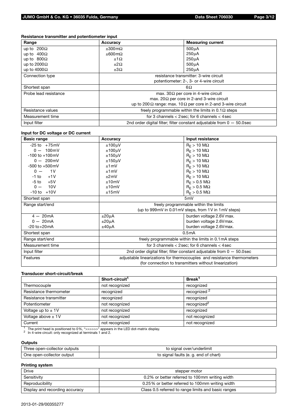 JUMO 706030 LOGOPRINT 500 Printing Recorder Data Sheet User Manual | Page 3 / 12