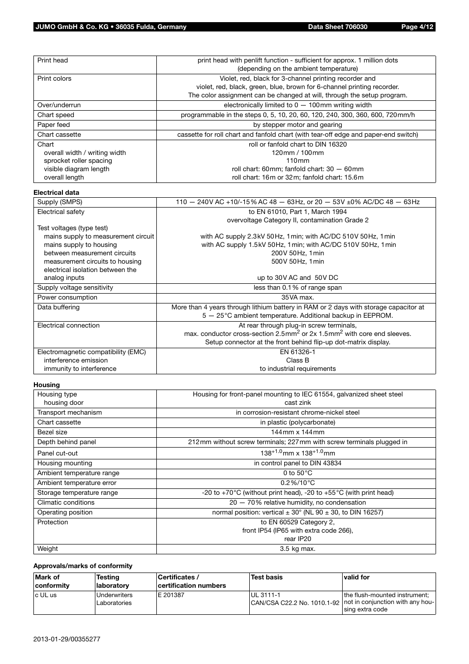JUMO 706030 LOGOPRINT 500 Printing Recorder Data Sheet User Manual | Page 4 / 12