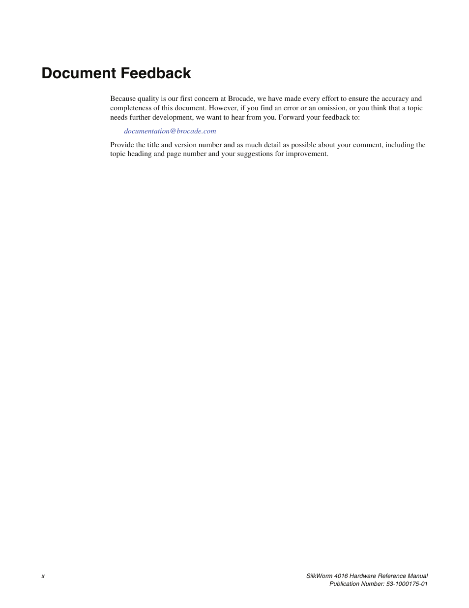 Document feedback | Brocade Communications Systems SILKWORM 4016 User Manual | Page 14 / 54