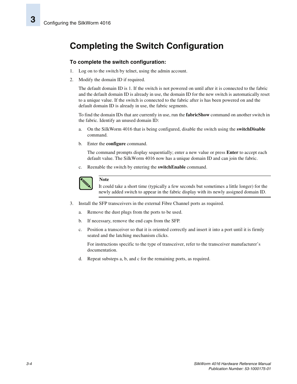 Completing the switch configuration, 3completing the switch configuration | Brocade Communications Systems SILKWORM 4016 User Manual | Page 30 / 54
