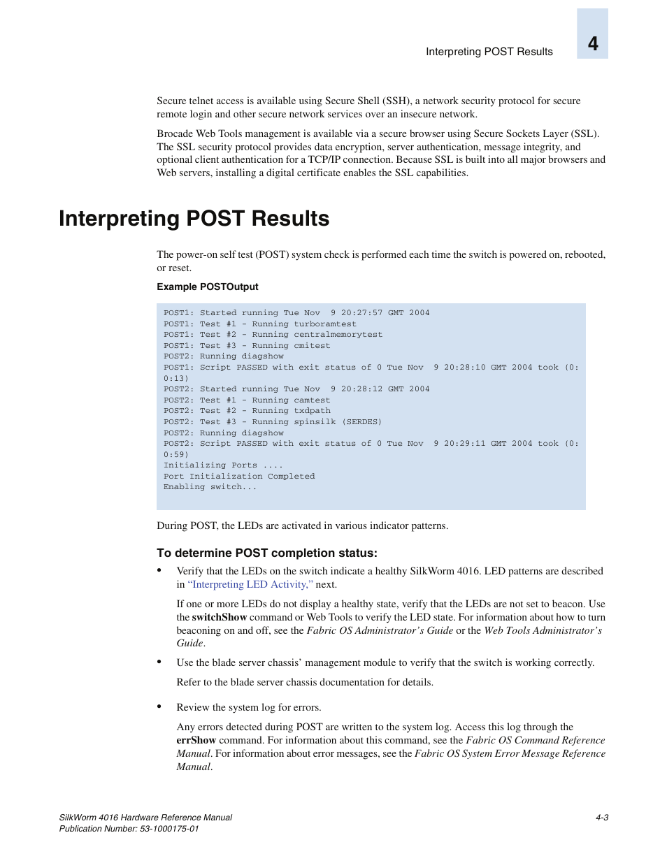 Interpreting post results | Brocade Communications Systems SILKWORM 4016 User Manual | Page 37 / 54