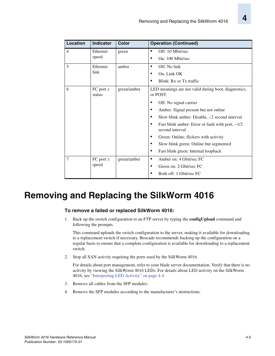Removing and replacing the silkworm 4016 | Brocade Communications Systems SILKWORM 4016 User Manual | Page 39 / 54