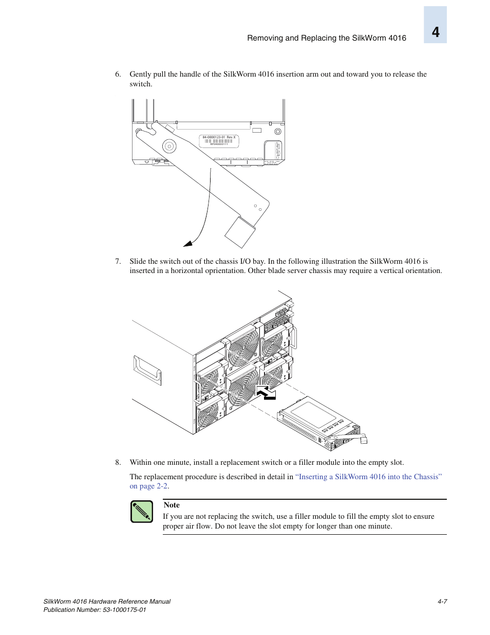 Removing and replacing the silkworm 4016 | Brocade Communications Systems SILKWORM 4016 User Manual | Page 41 / 54