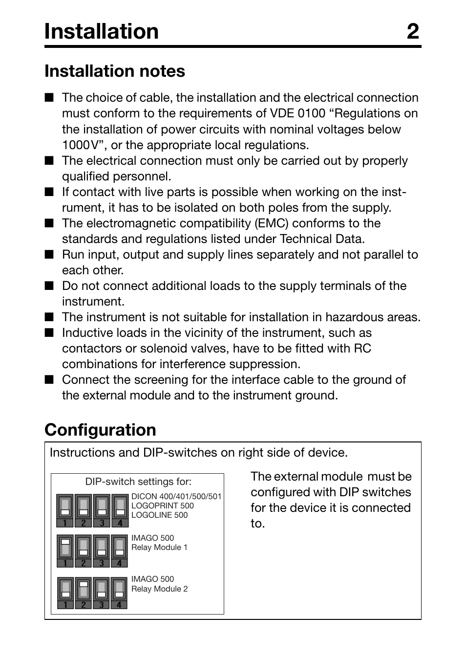 Installation 2, Configuration | JUMO 706030 LOGOPRINT 500 Printing Recorder External Relay Module/Logic Module Operating Manual User Manual | Page 11 / 24