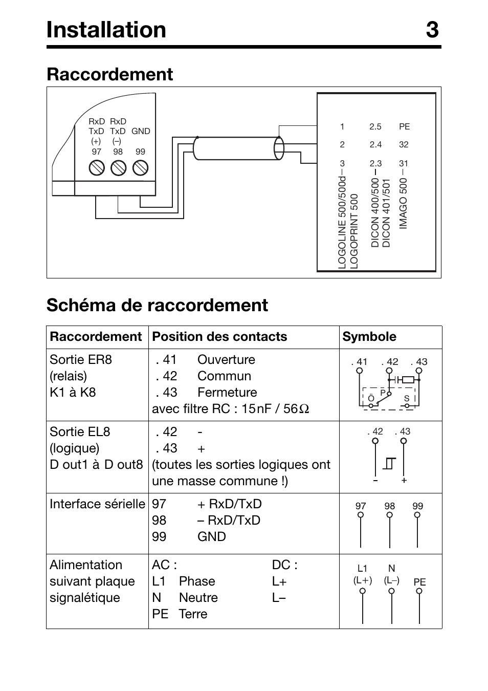 Installation 3, Raccordement schéma de raccordement | JUMO 706030 LOGOPRINT 500 Printing Recorder External Relay Module/Logic Module Operating Manual User Manual | Page 20 / 24
