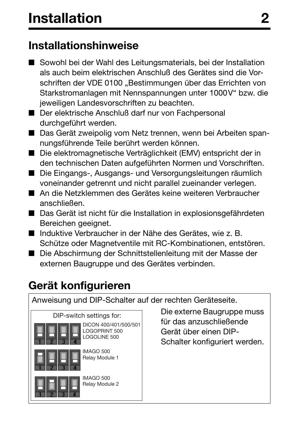 Installation 2, Installationshinweise, Gerät konfigurieren | JUMO 706030 LOGOPRINT 500 Printing Recorder External Relay Module/Logic Module Operating Manual User Manual | Page 3 / 24