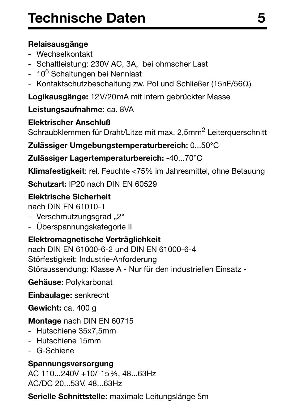 Technische daten 5 | JUMO 706030 LOGOPRINT 500 Printing Recorder External Relay Module/Logic Module Operating Manual User Manual | Page 6 / 24