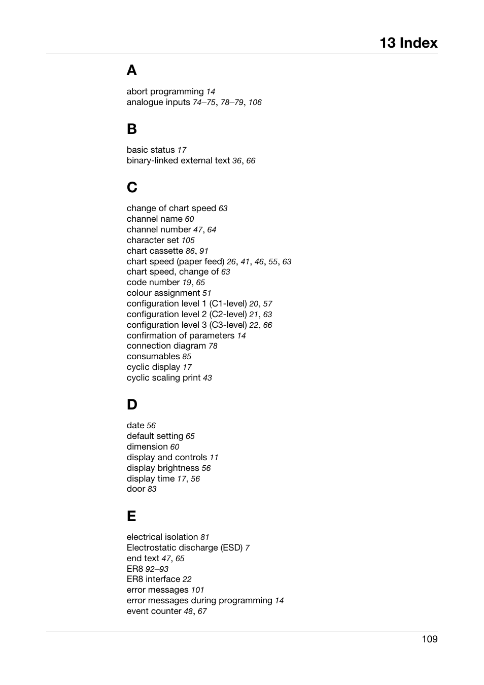 13 index, Index, 13 index a | JUMO 706030 LOGOPRINT 500 Printing Recorder Operating Manual User Manual | Page 109 / 116