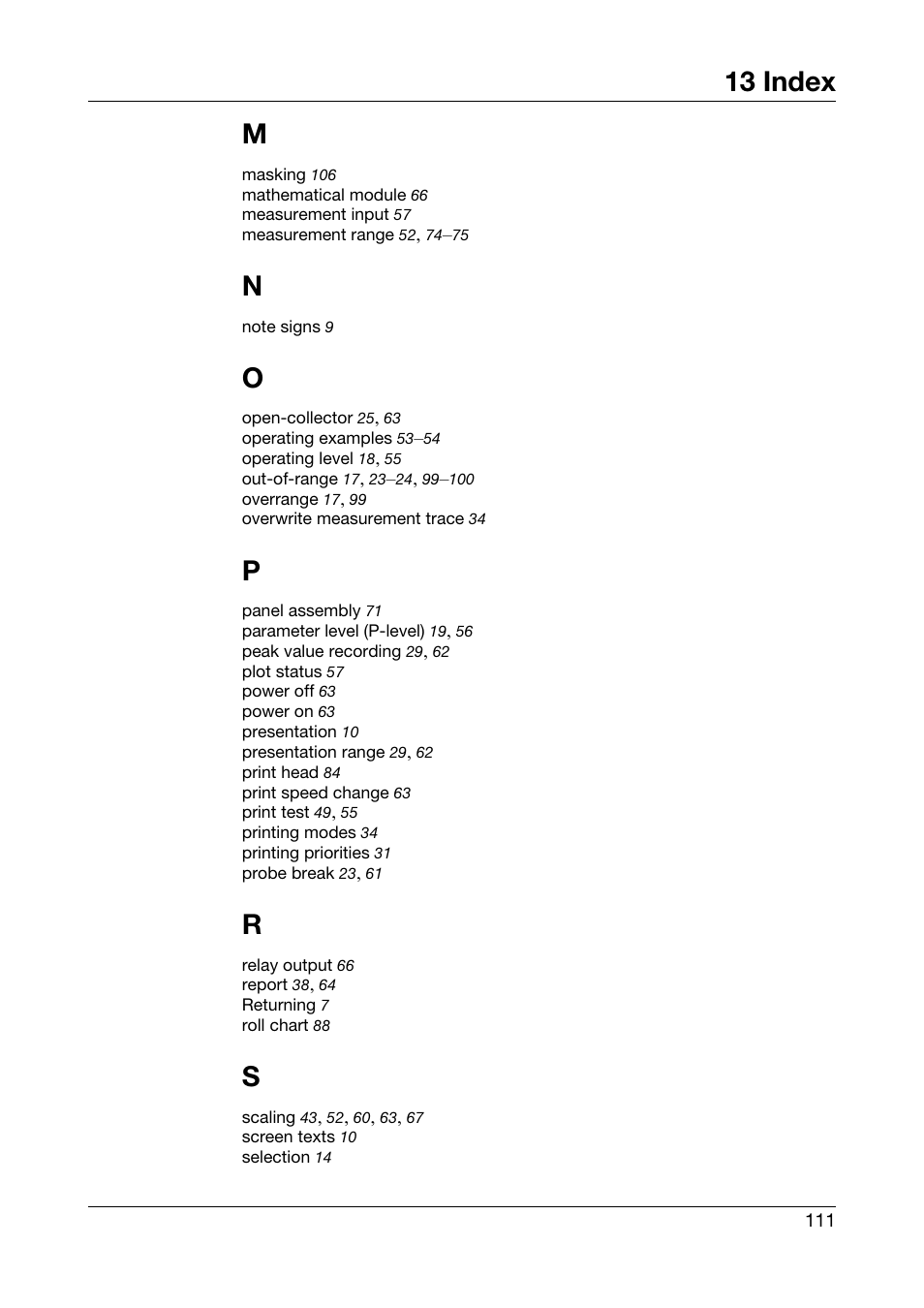 13 index m | JUMO 706030 LOGOPRINT 500 Printing Recorder Operating Manual User Manual | Page 111 / 116
