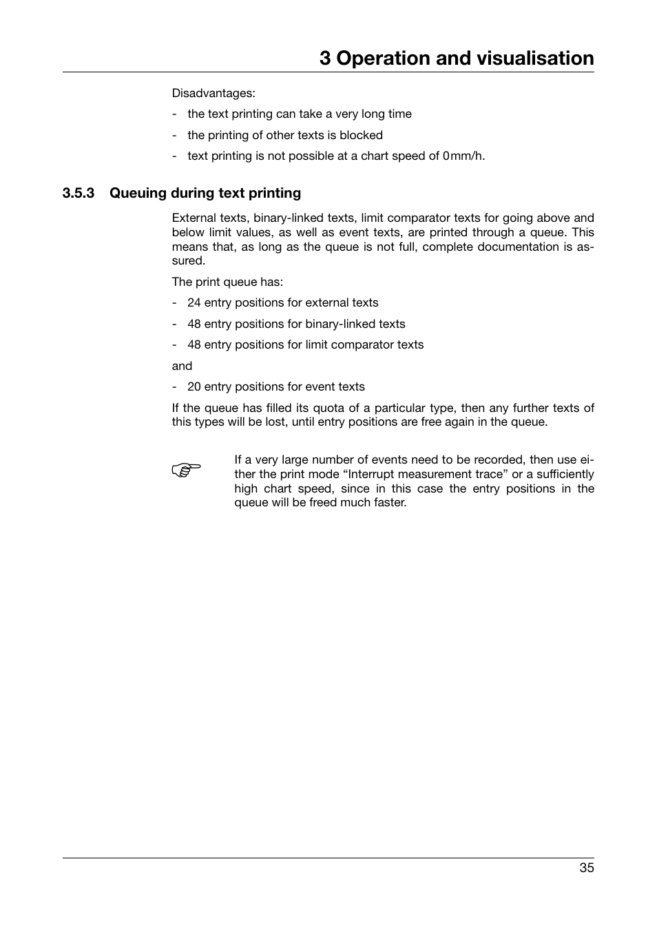 3 queuing during text printing, 3 operation and visualisation | JUMO 706030 LOGOPRINT 500 Printing Recorder Operating Manual User Manual | Page 35 / 116