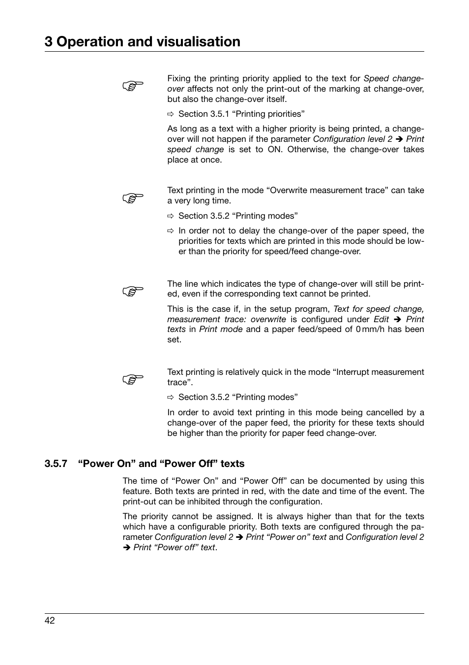 7 “power on” and “power off” texts, 3 operation and visualisation | JUMO 706030 LOGOPRINT 500 Printing Recorder Operating Manual User Manual | Page 42 / 116