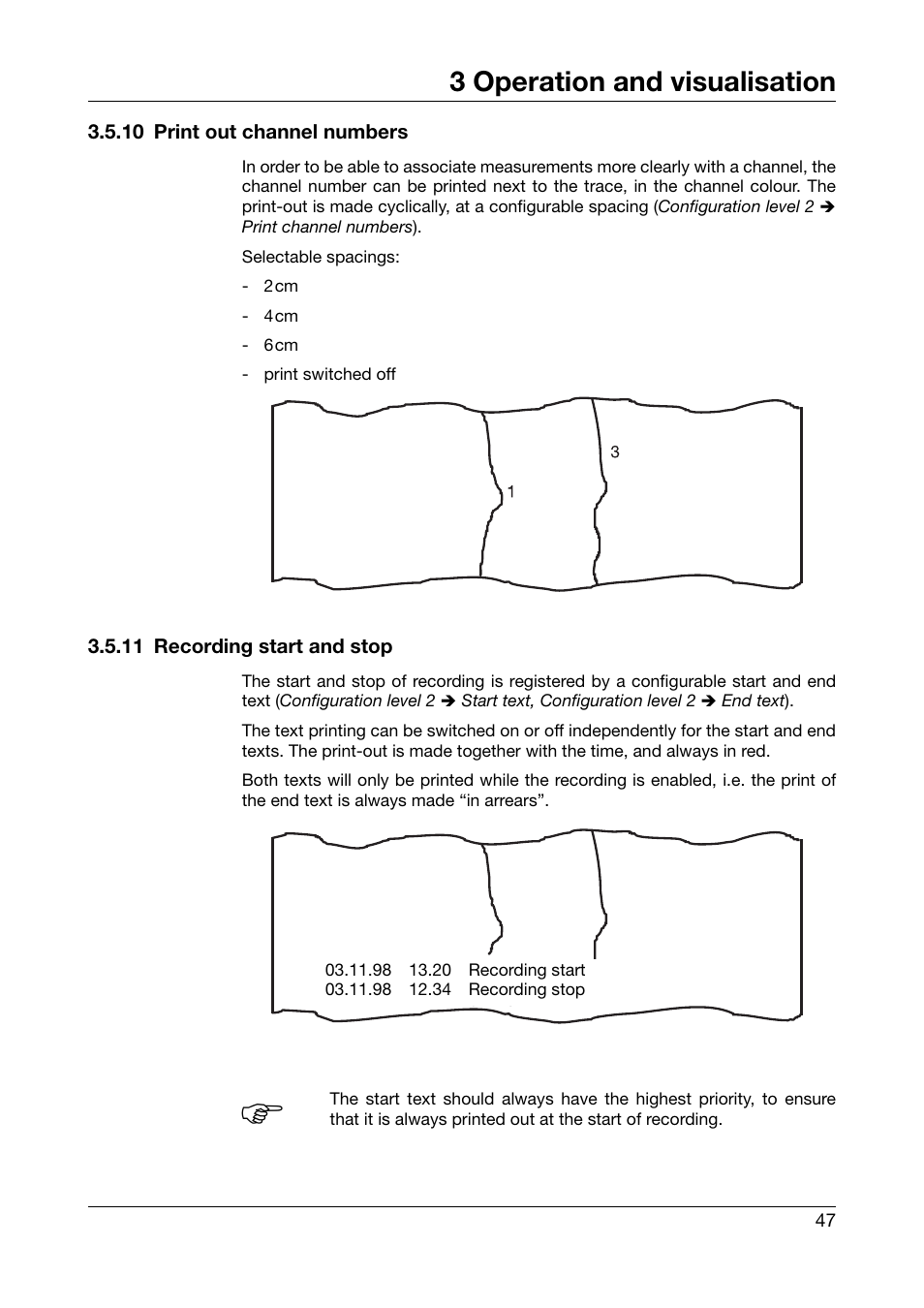 10 print out channel numbers, 11 recording start and stop, 3 operation and visualisation | JUMO 706030 LOGOPRINT 500 Printing Recorder Operating Manual User Manual | Page 47 / 116