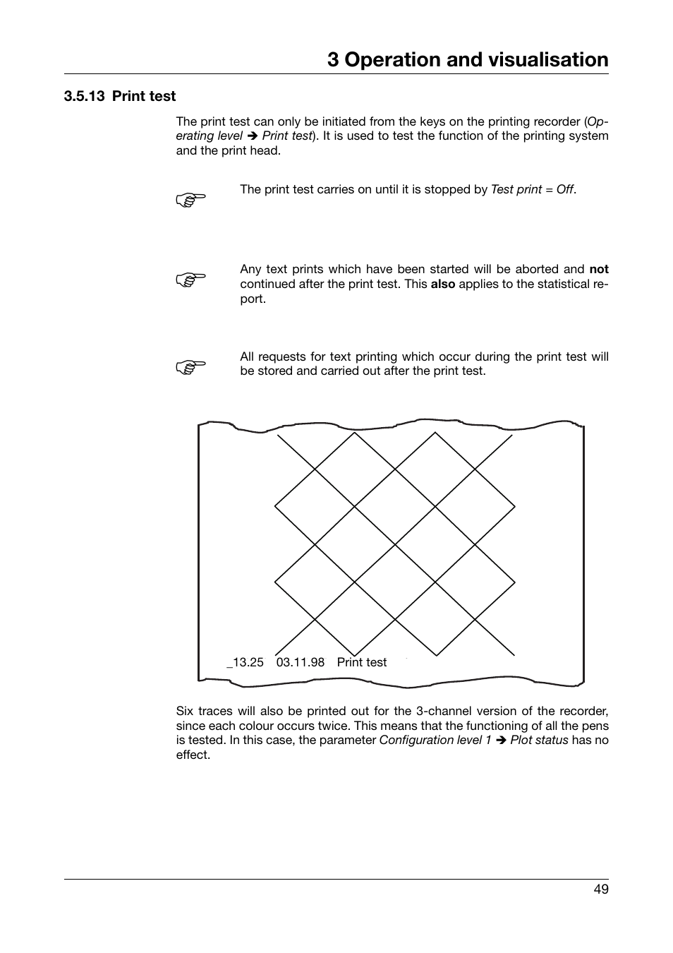 13 print test, 3 operation and visualisation | JUMO 706030 LOGOPRINT 500 Printing Recorder Operating Manual User Manual | Page 49 / 116