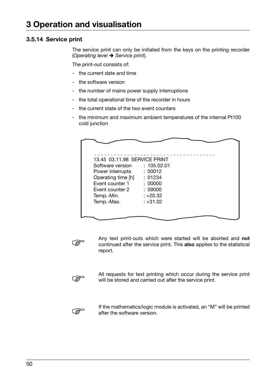 14 service print, 3 operation and visualisation | JUMO 706030 LOGOPRINT 500 Printing Recorder Operating Manual User Manual | Page 50 / 116