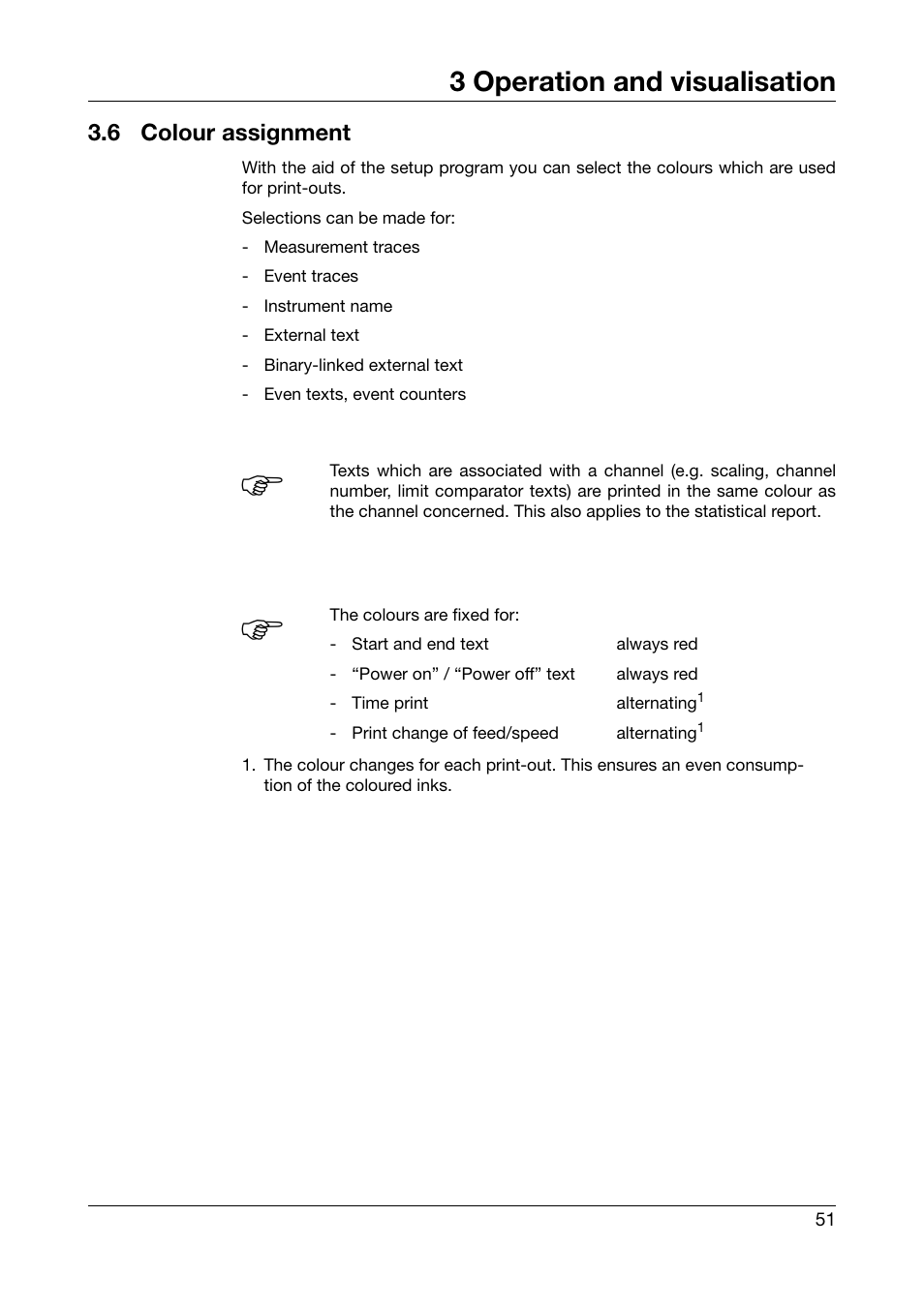 6 colour assignment, Colour assignment, 3 operation and visualisation | JUMO 706030 LOGOPRINT 500 Printing Recorder Operating Manual User Manual | Page 51 / 116