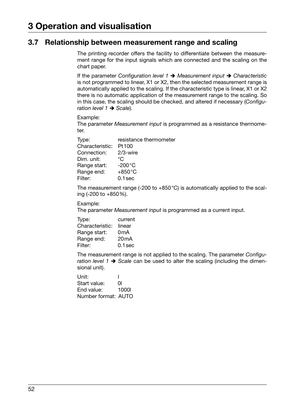 Relationship between measurement range and scaling, 3 operation and visualisation | JUMO 706030 LOGOPRINT 500 Printing Recorder Operating Manual User Manual | Page 52 / 116