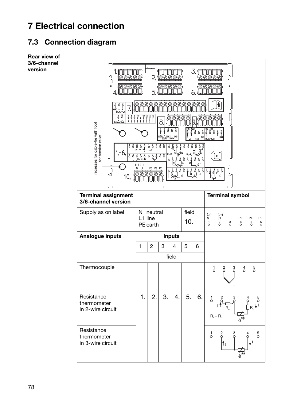 3 connection diagram, Connection diagram, 7 electrical connection | JUMO 706030 LOGOPRINT 500 Printing Recorder Operating Manual User Manual | Page 78 / 116