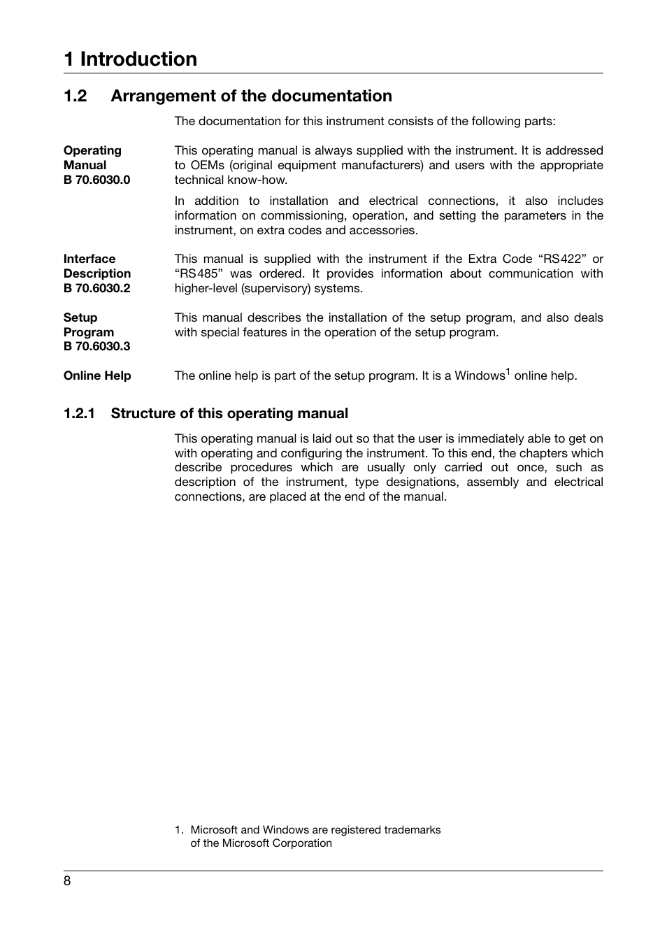 2 arrangement of the documentation, 1 structure of this operating manual, Arrangement of the documentation | 1 introduction | JUMO 706030 LOGOPRINT 500 Printing Recorder Operating Manual User Manual | Page 8 / 116
