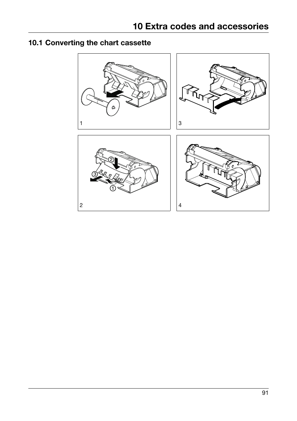 10 extra codes and accessories, 1 converting the chart cassette, Extra codes and accessories | Converting the chart cassette | JUMO 706030 LOGOPRINT 500 Printing Recorder Operating Manual User Manual | Page 91 / 116