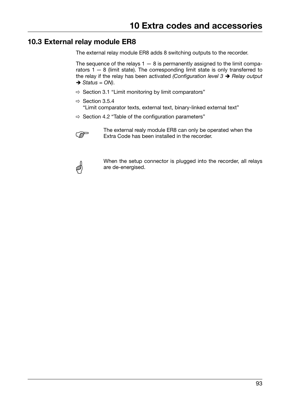 3 external relay module er8, External relay module er8, 10 extra codes and accessories | JUMO 706030 LOGOPRINT 500 Printing Recorder Operating Manual User Manual | Page 93 / 116