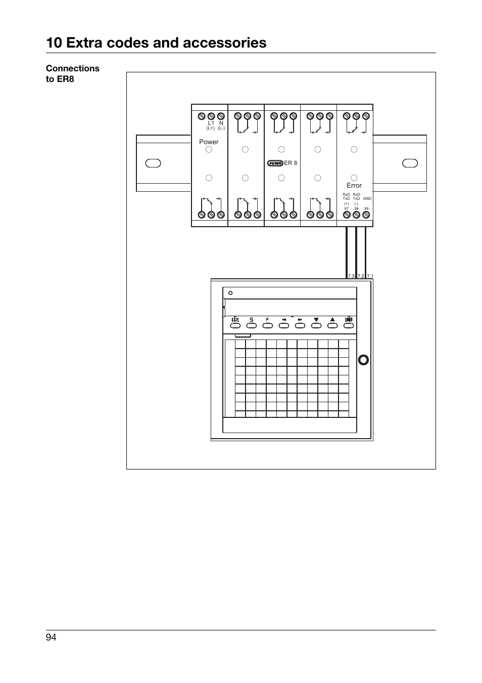 10 extra codes and accessories, Connections to er8 | JUMO 706030 LOGOPRINT 500 Printing Recorder Operating Manual User Manual | Page 94 / 116