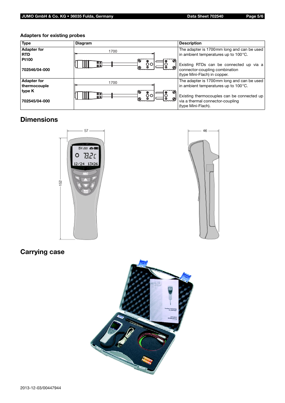 Dimensions carrying case | JUMO 702540 TDA-300 / TDA-3000 - Handheld thermometer Data Sheet User Manual | Page 5 / 6