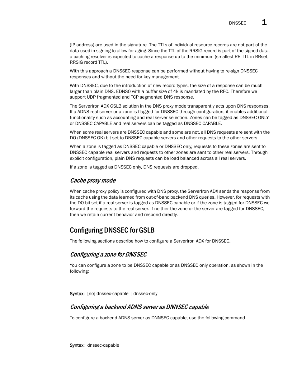 Configuring dnssec for gslb, Cache proxy mode, Configuring a zone for dnssec | Brocade Communications Systems ServerIron ADX 12.4.00 User Manual | Page 127 / 267