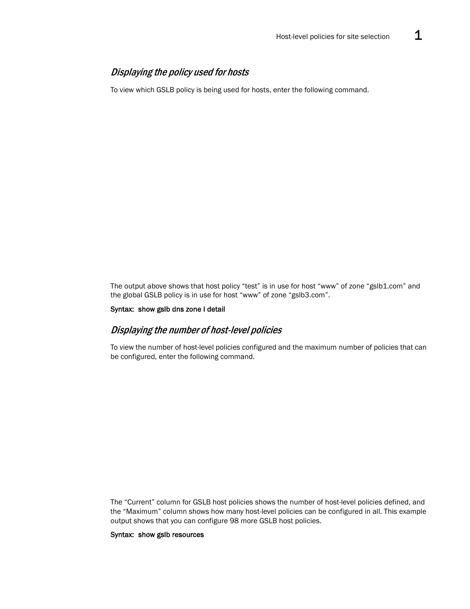 Displaying the policy used for hosts, Displaying the number of host-level policies | Brocade Communications Systems ServerIron ADX 12.4.00 User Manual | Page 139 / 267