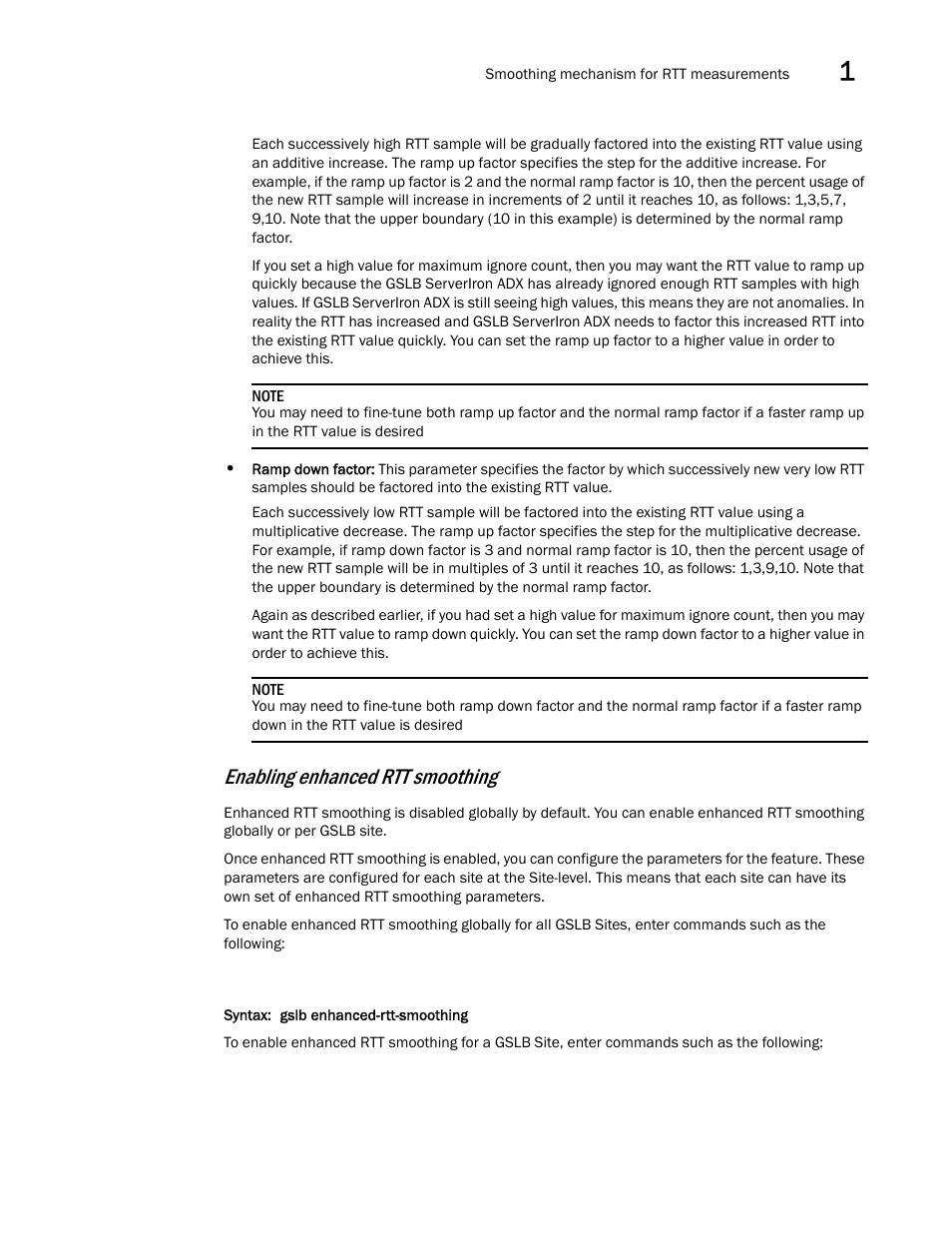 Enabling enhanced rtt smoothing | Brocade Communications Systems ServerIron ADX 12.4.00 User Manual | Page 147 / 267