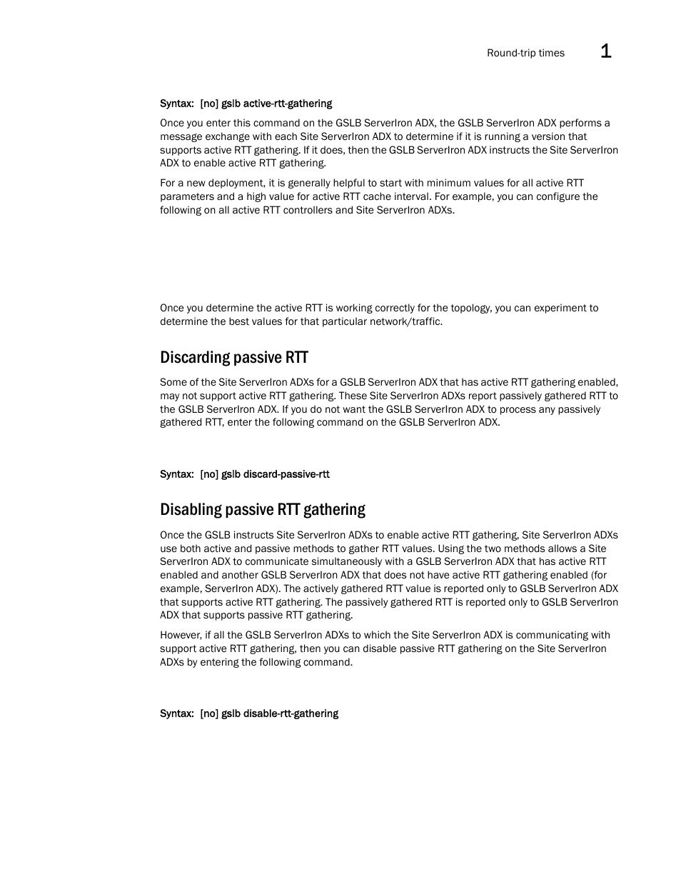 Discarding passive rtt, Disabling passive rtt gathering | Brocade Communications Systems ServerIron ADX 12.4.00 User Manual | Page 157 / 267