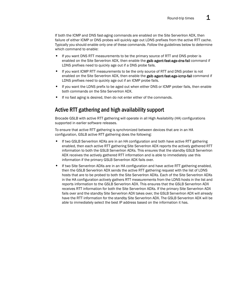 Active rtt gathering and high availability support | Brocade Communications Systems ServerIron ADX 12.4.00 User Manual | Page 163 / 267