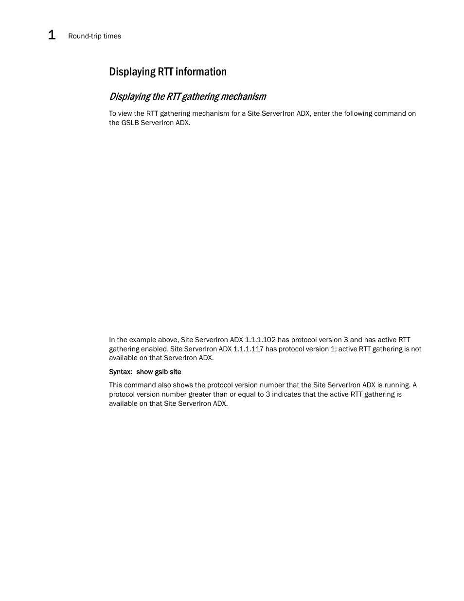 Displaying rtt information, Displaying the rtt gathering mechanism | Brocade Communications Systems ServerIron ADX 12.4.00 User Manual | Page 164 / 267