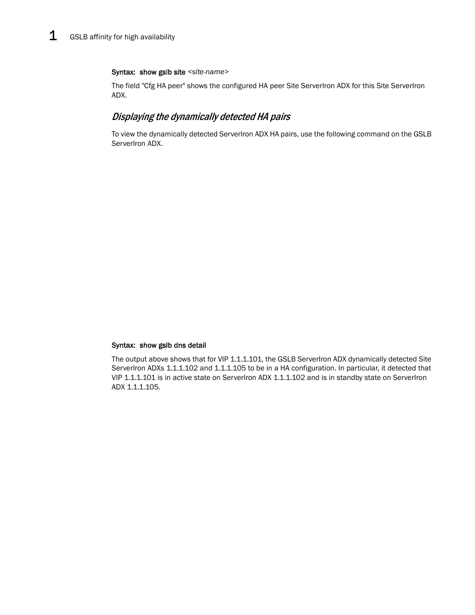 Displaying the dynamically detected ha pairs | Brocade Communications Systems ServerIron ADX 12.4.00 User Manual | Page 172 / 267