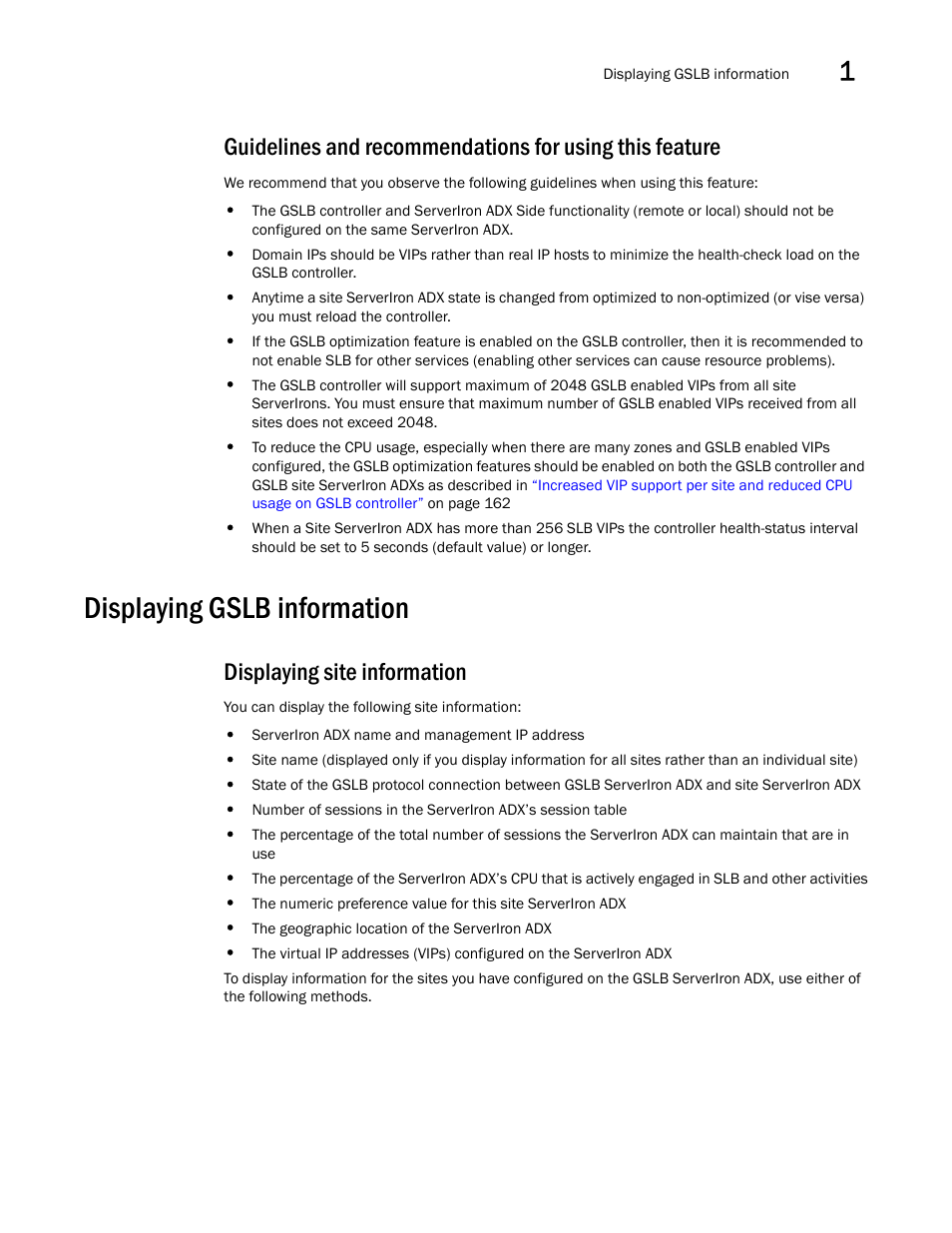 Displaying gslb information, Displaying site information | Brocade Communications Systems ServerIron ADX 12.4.00 User Manual | Page 177 / 267