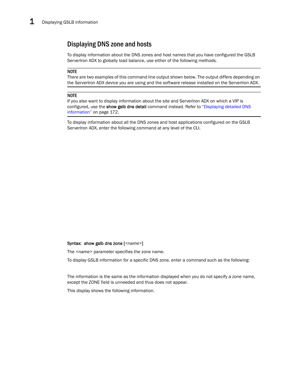 Displaying dns zone and hosts | Brocade Communications Systems ServerIron ADX 12.4.00 User Manual | Page 182 / 267