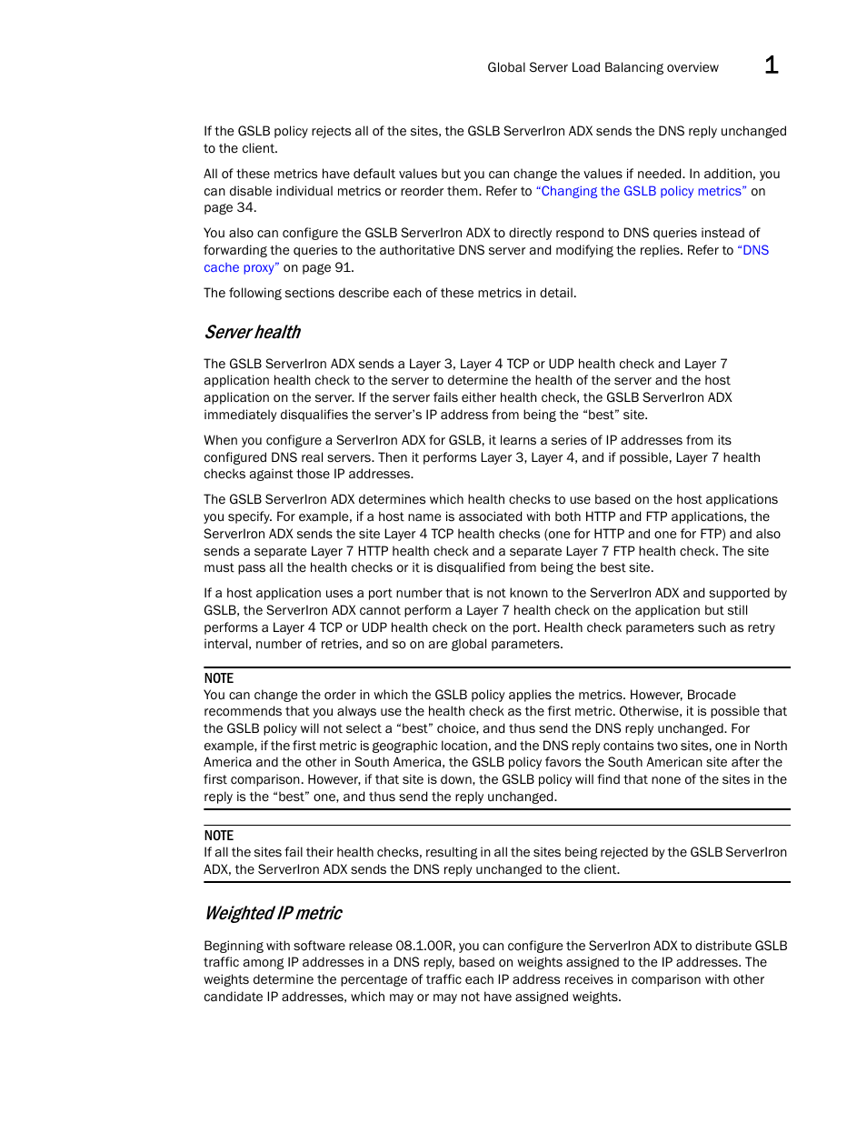 Server health, Weighted ip metric | Brocade Communications Systems ServerIron ADX 12.4.00 User Manual | Page 19 / 267