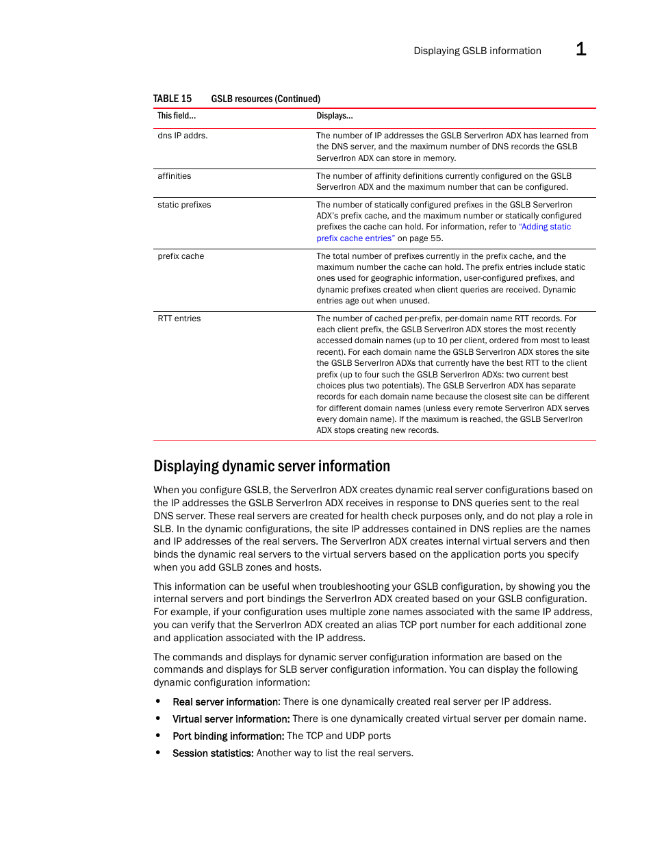 Displaying dynamic server information | Brocade Communications Systems ServerIron ADX 12.4.00 User Manual | Page 193 / 267