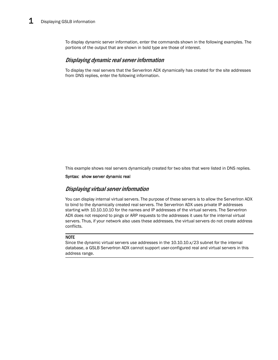 Displaying dynamic real server information, Displaying virtual server information | Brocade Communications Systems ServerIron ADX 12.4.00 User Manual | Page 194 / 267