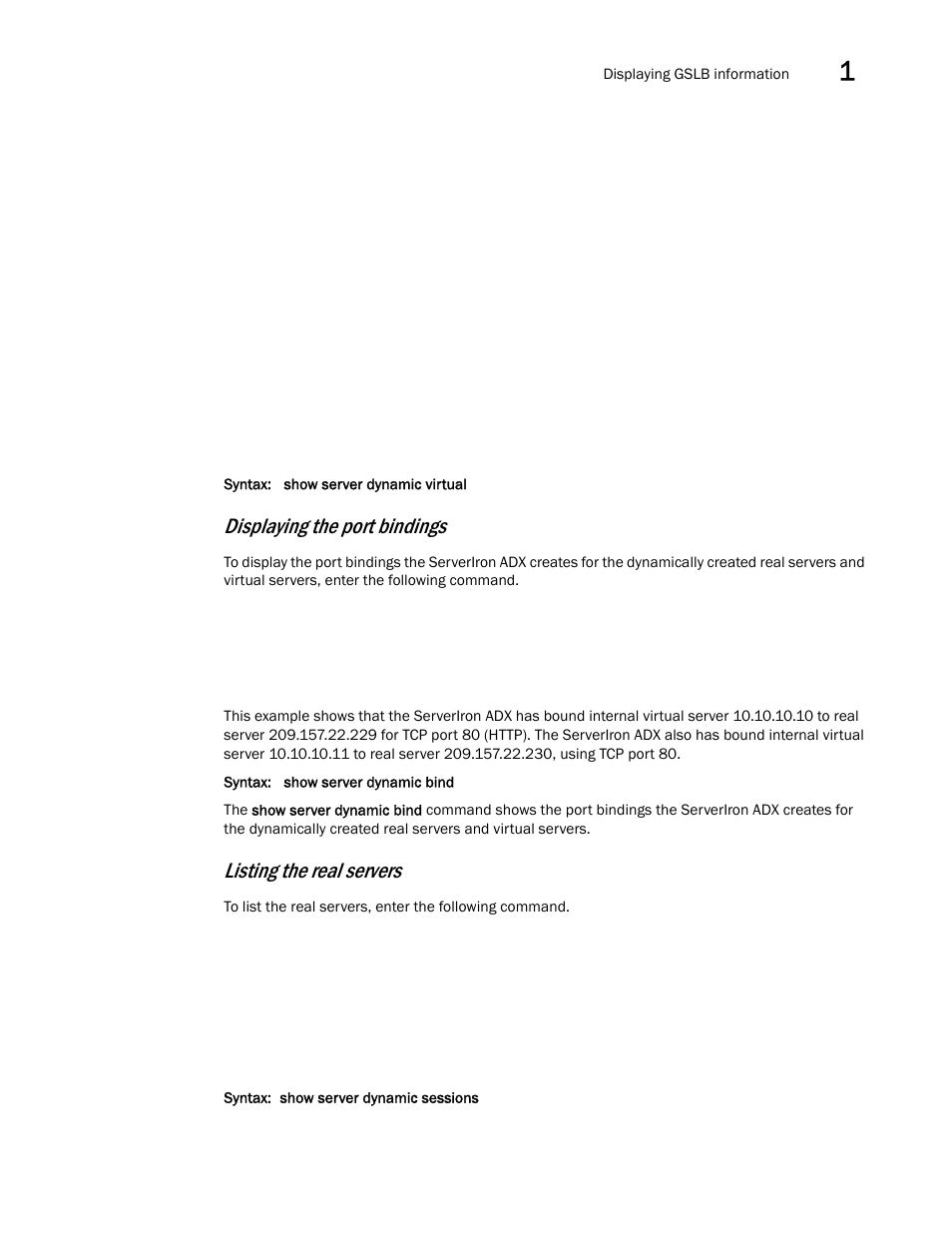 Displaying the port bindings, Listing the real servers | Brocade Communications Systems ServerIron ADX 12.4.00 User Manual | Page 195 / 267