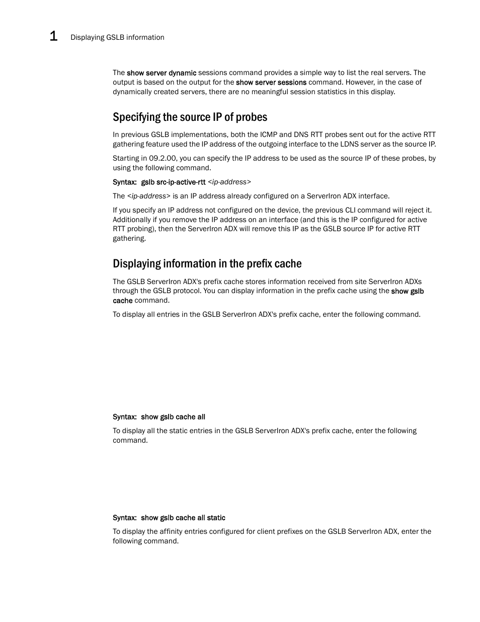 Specifying the source ip of probes, Displaying information in the prefix cache | Brocade Communications Systems ServerIron ADX 12.4.00 User Manual | Page 196 / 267
