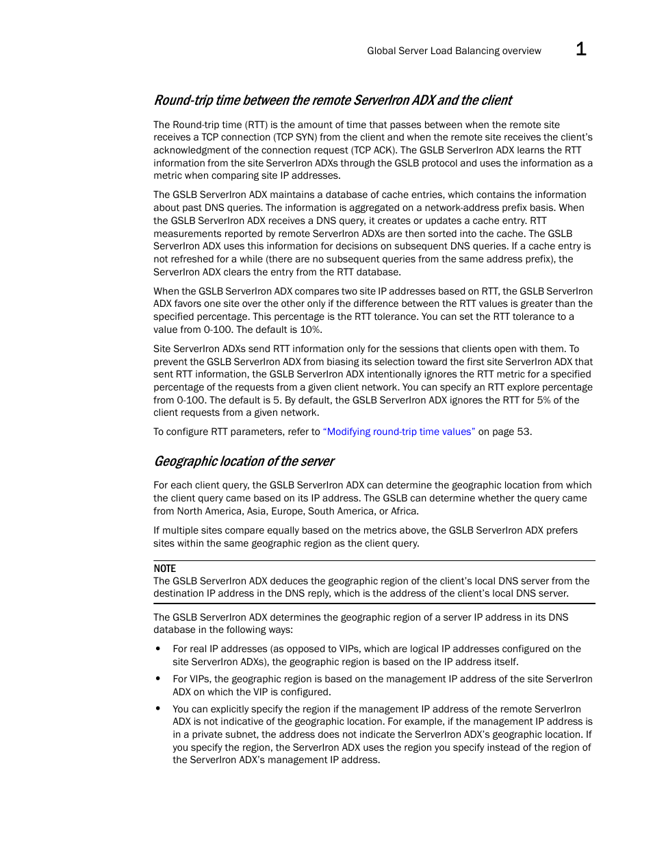 Geographic location of the server | Brocade Communications Systems ServerIron ADX 12.4.00 User Manual | Page 21 / 267