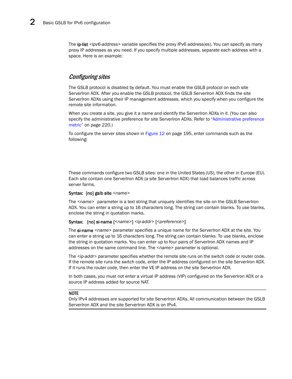 Configuring sites | Brocade Communications Systems ServerIron ADX 12.4.00 User Manual | Page 212 / 267