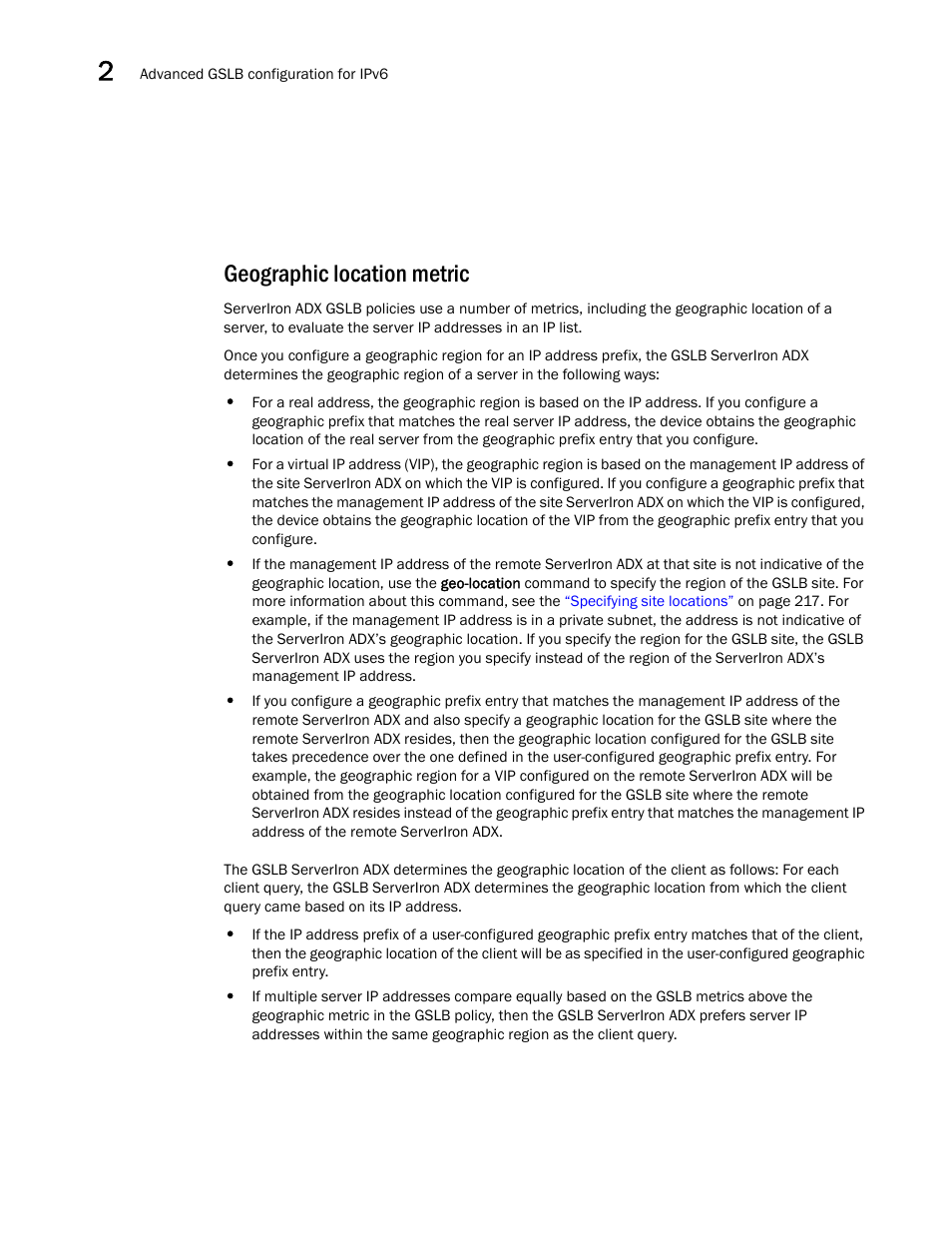 Geographic location metric, Geographic location, Metric | Brocade Communications Systems ServerIron ADX 12.4.00 User Manual | Page 228 / 267