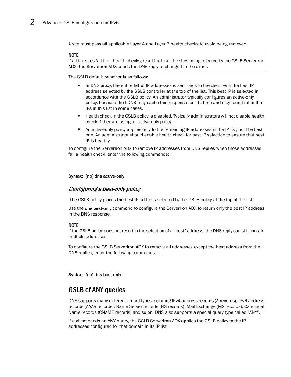 Gslb of any queries, Configuring a best-only policy | Brocade Communications Systems ServerIron ADX 12.4.00 User Manual | Page 242 / 267